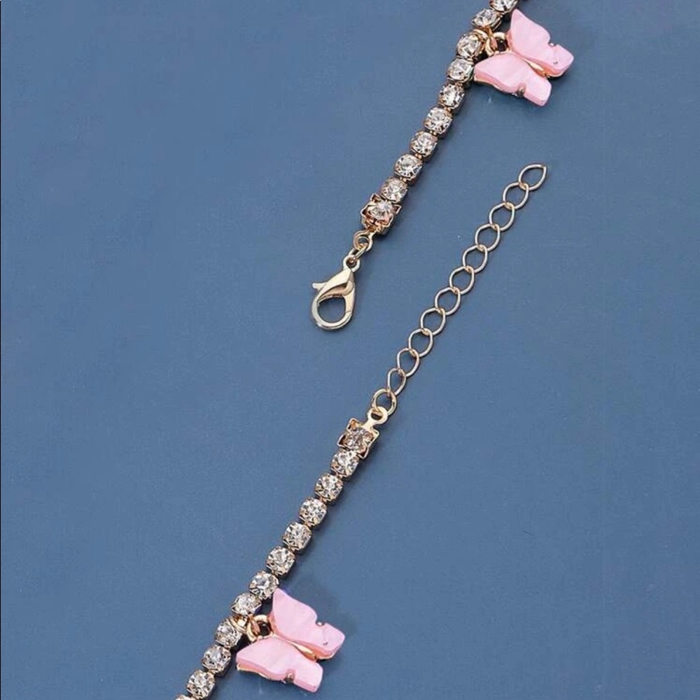 Dazzling Icy Bling Pink Butterfly Charm anklet - Picture 3 of 3